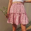 Saias femininas Mini saia de estampa floral plissada de retalhos de retalhos A-line Skirs Saias casuais femininas femininas soltas 220521
