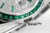 2022 TWF EW126334 JH126333 A2824 Automatisk herrklocka BF126300 Green Gem Baguette Diamonds Bezel Iced Out Diamond Dial 904L Steel 333T