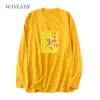 Wavlatii Lady 100 ٪ Cotton Long Sleeve Thirts Women Orange Printed Tees Tops for Autumn Spring WLT2122 220511