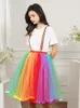 Women Rainbow Tutu Skirt Elastic Band Gift 5 Layers Soft Tulle Ribbon Hem Girls Petticoat Midi Underskirt for Costumes Cosplay CPA3266
