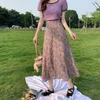Lucyever Women's Floral HighWaisted Skirt Fashion Drawstring Long Skirt Woman Summer Beach Aline Chiffon Skirts 220523