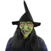 Halloween impreza Horror Witch Maska z kapeluszem Cosplay Scary Clown Hag Lateks Maski Zielona twarz Big Nose Old Women Costume Props L220530