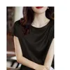 Soie Mince Manches Courtes T-shirts Style Coréen Slip Femme Vêtements D'été Élégant Noir Marron Hauts Solide Lâche Décontracté 4xl