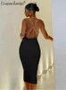 Sexy Backless Halter Bodycon Midi Dres Elegant White Ruched Bandage Party Evening Black Dresses Summer Club Outfits 220509