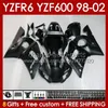 ヤマハのボディフレームYZF-600 YZF R6 R 6 600cc YZFR6 1998 1998 1999 00 01 02ボディワーク145NO.14 YZF 600 CC COWLING YZF-R6 98-02 YZF600 98 99 2000 2001 2001フェアキットマットブラックブラックブルク