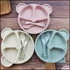 Cups Dishes Utensils 1Pack Baby Bamboo Tableware Bowlandspoon And Fork Feeding Food Cartoon Panda Kids Mxhome Dhbiq