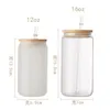 Sublimation Blanks Glass Tumblers 16oz Double Wall Snow Globe Beer Tea Mugs Frosted Drinking Bottle With Bamboo Lid And Reusable Straw