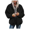 Casacos femininos inverno lã quente manga longa casacos outono Outono solto maciço pano de pano de pelúcia com capuz bolso casual com zip-up mulheres moletom