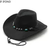 Western Cowboy Hats for Men Wide Brim Panama Trilby Jazz Hats Party Party Sombrero Cap Hat z paskiem 220514