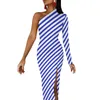 Vestidos casuais abstratos vestido longo listrado mulheres preto e branco estético maxi clube bodycon high slit estampe