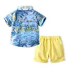 15933 Vestiti estivi per ragazzi Set Beach Baby Kids Camicia a maniche corte con pittura floreale e pantaloncini 2 pezzi Completi per bambini Completi per bambini