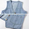 Street Fashion Vneck Denim Vest Women Spring Summer Casual Mouwloze Chaleco Mujer -knoppen losse plus size Jean Waistcoats L220812