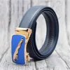 Cow Leather Men s Automatic Buckle Belt Blue white brown black red 3 5CM Width Designer for Men 90 130CM Trouser s 220712