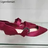 Scarpe eleganti Appartamenti Donna Basic Vino rosso Panno di raso Strass Punta a punta Bocca superficiale Cava Moda Casual Donna 220316