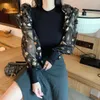 Women's Blouses & Shirts 2022 Vintage Blouse Women Elegant Spring Autumn Korean Chic Knitted Long Sleeve Bright Silk Short Shirt Top Sexy Bl