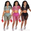 Womens Mesh Splicing Tracksuits 2022 Summer Clothing Sexy Perspective Binding Two Piece Pants Outfits