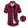 Chemise à carreaux rouge et noir pour hommes, chemise d'été à la mode, chemisier à carreaux à manches courtes, 220322