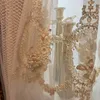 Curtain & Drapes European Luxury Embossed Embroidered Flower Pearls Sheer For Living Room White Hollow Geometry Tulle Bedroom4Curtain