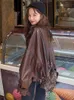 Lautaro Spring Spring Короткая негабаритная коричневая мягкая световая кожаная куртка женщин с длинным рукавом черная свободная осенняя корейская мода L220801
