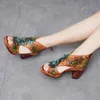VALLU Summer Women Sandals Retro Style Handmade Design Pumps Lady Genuine Leather High Heel Sandals Zipper Shoes Y200405
