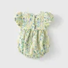 KOKI 2022 Baby Girls Clothes Blue Floral Cotton Print Ruffled Short Sleeve Summer Bodysuit Cute Lovely Tutine Newborn Romper G220510