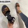 Slipper Lady Sexy Leopard Women Bead Pearly Open Toe Sandal Shoe Flat Flip Flop Casual Slingback 220622