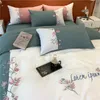 Tessili per la casa Cotone di lusso 4 pezzi Bianco Ragazze Ricama Set biancheria da letto Nobile Palazzo Reale Letto King Queen Size Copripiumino Lenzuolo Federa macchia letto