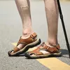 Sandals Summer Genuine Leather Men Outdoor Mountaineering Sports Shoes Roman Hiking Shoe Non-Slip Casual Massage Insoles