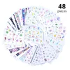 Stickers & Decals 48pcs Nail Water Transfer Sticker Linear Flower Pattern Art Decorations Slider For Manicure Watermark Foils Prud22