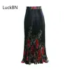 Vintage Cartoon Print Christmas Skirts Pleated Thin Silk Big Swing Umbrella Party Bright Satin High Waist Long Women 220322