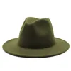 Filt fedora hattar panama cap jazz formell hatt retro ull lady mode solid candy color breda grim mössor unisex trilby chapeau för män kvinnor fedorahat b50-2