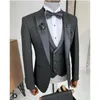 2022 Formell affärsfest Navy Blue Mens Suits Slim Fit 3 Piece Groom Wedding Tuxedos Groomsman Best Man Wear Costume Homme