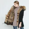 Dames bont faux merk 2022 echte jas winter jas dames parka grote natuurlijke wasbeer kraag dikke warme voering parkaswomen's dames