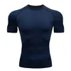T-shirt de compressão de secagem rápida para homens, corrida, esporte, skinny, curto, masculino, academia, treino, musculação, preto, tops, roupas 220408