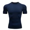 Compression T-shirt à séchage rapide Hommes Courir Sport Skinny T-shirt court Homme Gym Fitness Bodybuilding Entraînement Noir Tops Vêtements 2285p