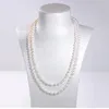 Handgeknoopte ketting natuurlijke 7-8 mm witte zoetwaterrijst parel trui ketting bijna ovale parel 48inch