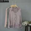 Blusa Lizkova camicia a maniche lunghe camicia a maniche lunghe Eleganti top di grandi dimensioni viola eleganti busas roupa bs888 210308