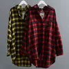 Vogorsan Autumn Cotton Plaids Kvinnor Blusar Skjorta av hög kvalitet Fashion Plus Size Womens Shirts Plaid Topps Röd/gul 210326