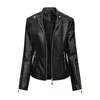 Great Lady Jacket Solis Color Faux Leather Smooth Handsome Autumn Jacket L220728