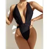 TYAKKVE Black Swimsuit Women Criss Cross Swimwear Sexy High Cut Bodysuit Monokinis Deep V Backless Beachwear 220518