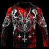 Herrtröjor tröjor satanisk djävul tatuering röd 3d över hela tryckta män hoodie unisex casual jacka pullover streetwear sudadera hombre