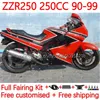 Zestaw ciała dla Kawasaki Ninja ZZR250 ZZR-250 90 91 92 93 94 95 96 97 98 99 Bodywork 16NO.57 ZZR 250 CC 1990 1991 1992 1993 1994 1995 1996 1997 1998 1999 OEM Red Red Black