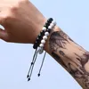 Braccialetti con ciondoli 2 pezzi / set Coppie Distanza Treccia Set da uomo Pietra naturale regolabile Bianco e nero Ying Yang Bracciale con perline GioielliCharm Inte2