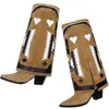 ブーツ冬の女性高濃厚なヒールレザー刺繍動物プリントカラーマッチ220709