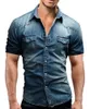 Chemises décontractées pour hommes à manches courtes Denim Homme Été Col rabattu T-shirts fins