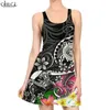 Vestido de Turtle Plumeria vestido 3D Pattern Polynesian Momen Women Mini Sleesess Dress Summer Beach Dresses W220616