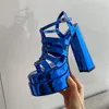 Сандалии Женские женские кожаные кожаные настоящие патенты 2022 Крупные 14 см. Высокие каблуки Лето 5см Платформа Платформа Квадратная голова.
