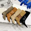 100% Imported Leather Outsole Knee Boots Women Martin Desert Boots Designer Winter Cowboy Boots Cowhide Strap 5 Color Medal Heavy Square Heel Sole NO398