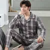 100% Cotton Pijama for Men Plaid Autumn Winter Sleepwear Pajamas Pyjamas Set 3XL Casual Striped Male Homewear Home Clothes 220426