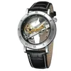 Forsining Luxus-Design, transparentes Gehäuse, braunes Lederarmband, Herrenuhren, Top-Marke, Luxus-Automatik-Skelett-Armbanduhren 220622